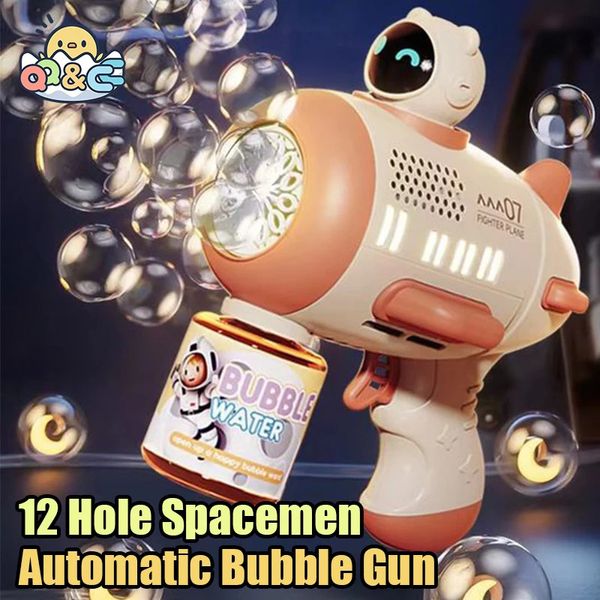 Machine à bulles Rocket entièrement automatique 12 trous SPACEMAN BLOWER AVEC LEUR GUIN BUBLE BURS Boys filles Toys Childrens Day Gift 240425