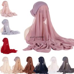 Écharpe en mousseline de soie avec perles à bulles, sous-foulard, voile, une pièce, Amira musulmane, Hijab instantané, châle, à tirer sur le foulard, Bonnet