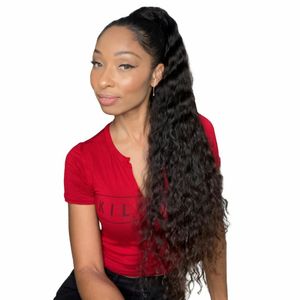 Extensions de queue de cheval bulle cheveux humains crépus bouclés cordon brésilien Remy envelopper autour pour fille noire femmes