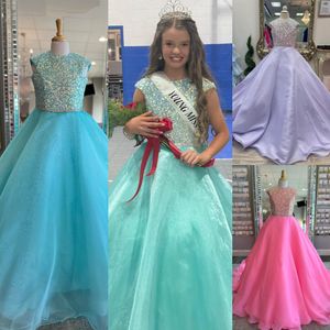 Bubblegum Optochtjurk voor meisjes 2024 Kapmouwtjes Pailletten Glans Chiffon Kleine kinderen Leuke mode Runway Drama Cocktailparty Jurk Peuter Tiener Preteen Miss Lila Aqua