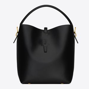 Bucket Bag Heldere lederen handtas Dames Crossbody Mini Tote Bags Schoudertassen Echte koeienbeurs Lichte antieke koperen haakgesp Metalen poten Suède voering Grote capaciteit