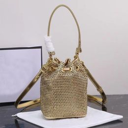 Emmer tas mini tote tassen mode crossbody portemonnee dames schouderhandtassen diamanten driehoekige plaat metaal trekstring bindend luxe driehoeksbord