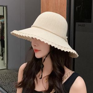 chapeau de seau chapeau de pêcheur femmes respirant printemps été extérieur parasol grand avant-toit arc alpinisme tricot vague ee soleil