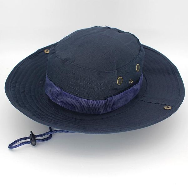 Sombrero de cubo Safari Boonie azul marino hombres Panamá pesca algodón al aire libre Unisex mujeres verano caza Bob sol pescador sombreros ala ancha