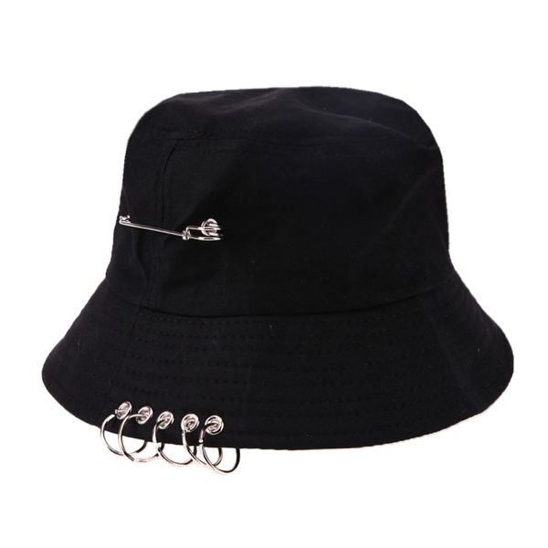 Chapeau de seau unisexe pliant chasse pêcheur casquette extérieure Cool fille garçon anneau de fer pêcheur Hiphop chapeau solide en plein air coton Sunhat294z