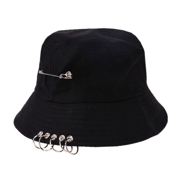 Chapeau de seau unisexe pliant chasse pêcheur casquette extérieure Cool fille garçon anneau de fer pêcheur Hiphop chapeau solide en plein air coton Sunhat233L