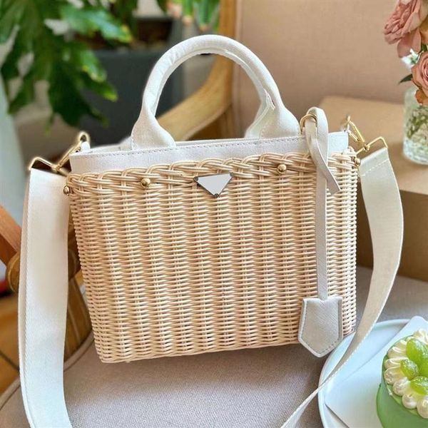 Seau sac de paille fourre-tout panier de légumes vacances d'été plage sacs de paille épaule sac à main sac à main femmes blanc tissage Shopping voyage T233e