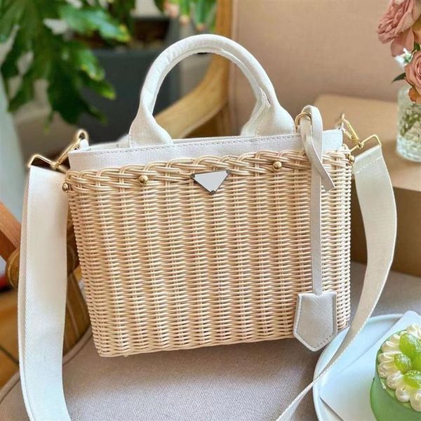 Seau sac de paille fourre-tout panier de légumes vacances d'été plage sacs de paille épaule sac à main sac à main femmes blanc tissage Shopping voyage T278m