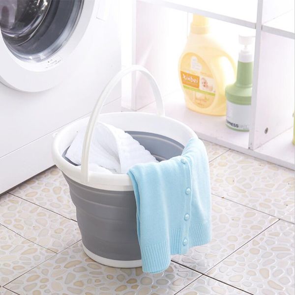 Seaux 5L10L Seau Pliant Portable Lavage De Voiture Pêche Salle De Bains Cuisine Silicone Voyage En Plein Air Camping Fournitures Maison 230714