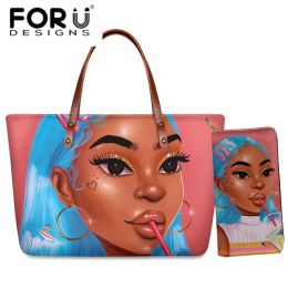 Seaux forudesignens art noir art africain fille impressionnue sacs de fourgonnette pour femmes design de marque sacs à main dames tophandle sac avec portefeuille