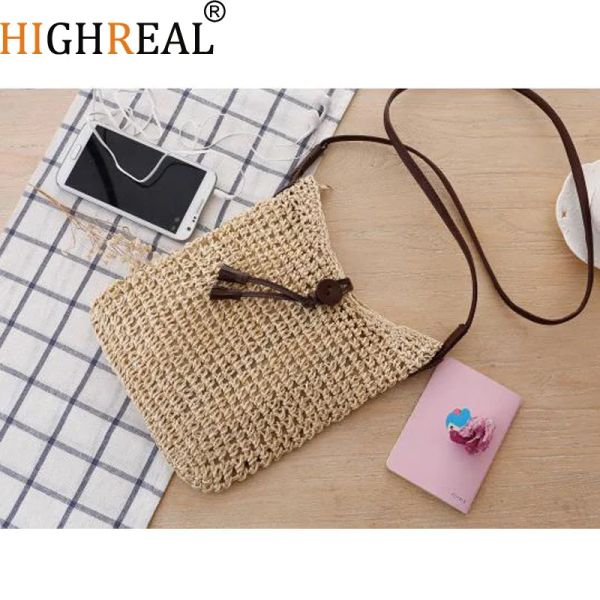 Seaux Highreal Fashion Mini shooppping sac tissé sacs de paille de paille Femmes tisser un petit sac de jute de jute de jute sacs de plage