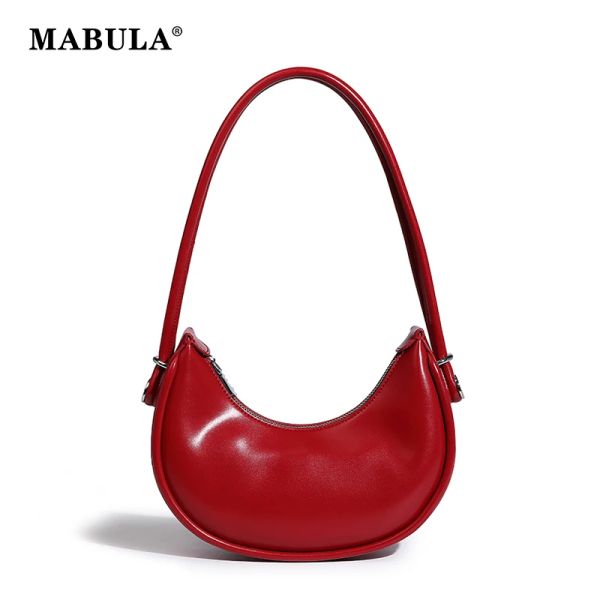 Seaux Mabula Designer Red Femmes Small Cell Phone Sac Vegant Cuir Half Moon Under Arm Bourse Purse à main Simple Lady Claking Hands