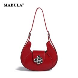 Seaux Mabula Red Woman's Half Moon Bourse Purse Couvre-plime Lady Vegant Leather Saddle Crossbodybody Bag de sangle de sangle réglable