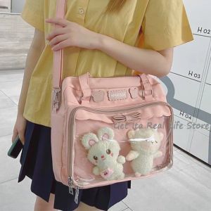 Emmers roze beer ita tas boog voor poppen dames schattige schoudertas helder zak Japanse kawaii transparante handtas voor tienermeisjes H230