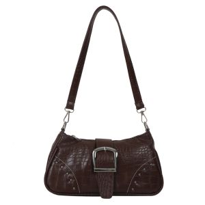 Seaux Femmes Tophandle Bag Rivets Fashon Pu Leather Sac à bandoulière Y2k Punk Summer Simple Casual Alligator Pattern Trends Sacs