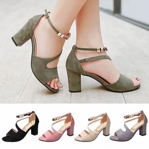 Buckle sandalen strap dames dikke hiel kralen vis mond hoge hakken zomer casual enkeljurk voor vrouwen flat 7630 s