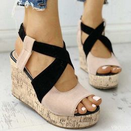 Sandalias de hebilla Plataforma de cuña de verano Toe Open Solid Mid Bombs zapatos de talón para mujeres 2022 Chaussure Femme T221209 851