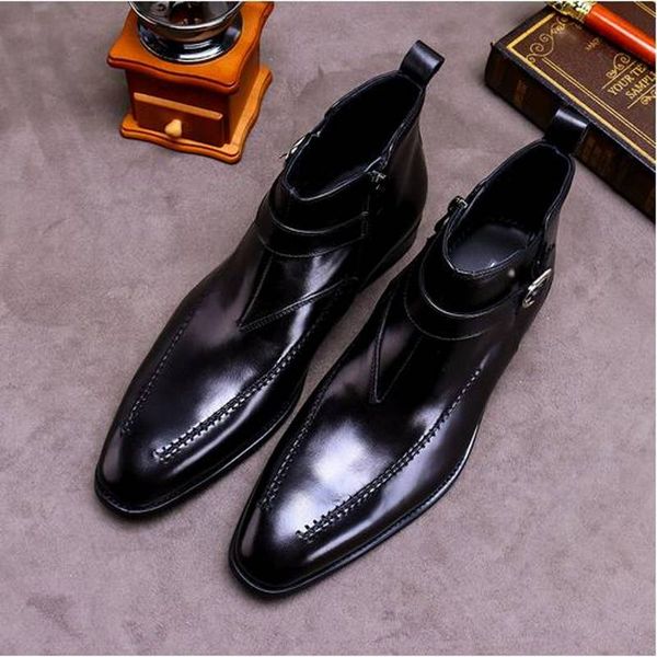 Boucle sangle bottes britannique Martin Style formel affaires hommes Western botte chaussures hautes grande taille