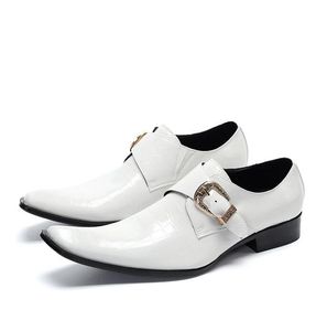 Zapatos de vestir para hombre con correa de hebilla, zapatos mocasines de cuero genuino para hombre, zapatos de boda formales Derby blancos de Italia a la moda de talla grande 46