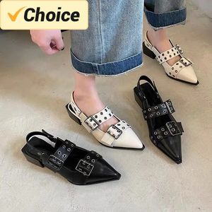 Buckle met vrouwen platte designer mode dames flats schoenen slingback puntige teen casual vrouwelijke sandalen muilezels s s