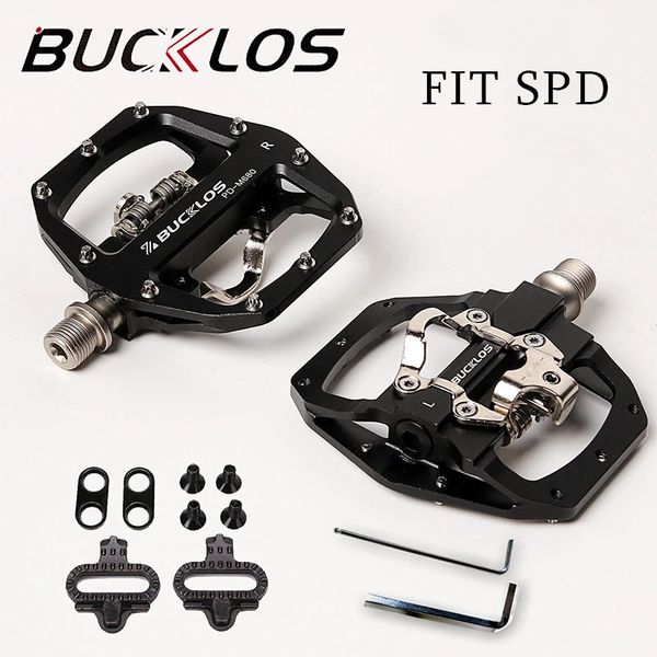 BUCKLOS VTT pédale vélo Flatlock Clipless Fit SPD roulement scellé double vtt pédales SH56 taquet pour Shimano 240113