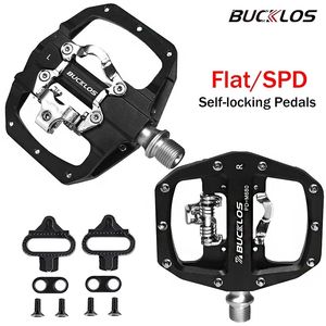 BUCKLOS Pedals Contact MTB Bike Cleat Pedal Flat Dual Function Mountain Bike Pedal Fit SPD System Bearing Bicycle Platform Pedal 240129