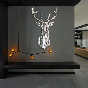 Autocollants muraux miroir en acrylique tête de cerf, pour salon chambre à coucher, décoration artistique 3d, décoration de maison, 240312