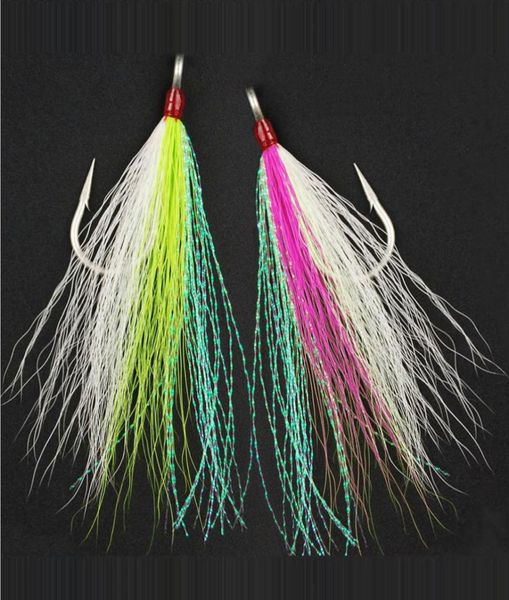 Bucktail Teasers Anzuelo de pesca Tapones de pesca de agua salada Señuelos Teaser Tail Fluke Rig Ganchos súper fuertes 10PcsBag4464189