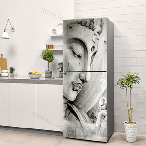 Buda Art Vinyl Fridge Pegatina Puerta completa Cubierta Auto adhesivo Refrigerador de cocina Religiosa Mural Papelador de congelador