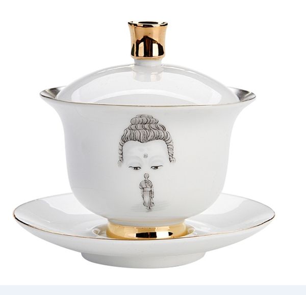 Juego de té de plata Buddha gai wan 999, tetera de porcelana de té gaiwan de porcelana de hueso para viaje, tetera hermosa y fácil