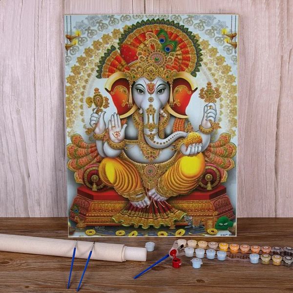 Buda India Ganesha Kit de pintura digital Pintura acrílica 40 * 50 Diseño de lona Craft Adulto al por mayor 240507