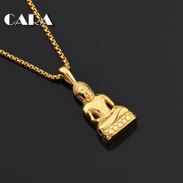 Bouddha pendentif collier pour hommes/femmes breloques bouddhisme bijoux en acier inoxydable 316L couleur or chaîne CAGF0436 colliers
