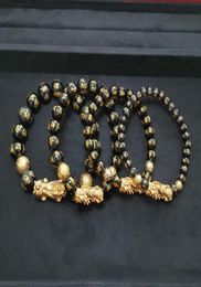 Bouddha Quality Feng Shui obsidien Bracelets réels Bracelets d'origine Perles de pierre pi XIU Pure richesse cuivre charme hommes femmes Bonne chance be1461926
