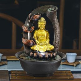 Statue de bouddha fontaines décoratives, fontaines d'eau d'intérieur en résine, cadeaux artisanaux Feng Shui, fontaine de bureau et de maison 110V 220V E268Y