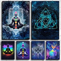 Boeddha Statue Meditatie Posters Mandala Cuadros Canvas schilderen Wall Art for Living Room Yoga Decoration Asthetic Hoom Decor