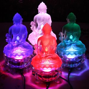 Boeddhabeeld / Tantrisch Boeddhistisch / Kumbum-klooster / gekleurde glazen kristallen kleine figuur van Boeddha Sakyamuni, 12 cm hoog met LED-basis