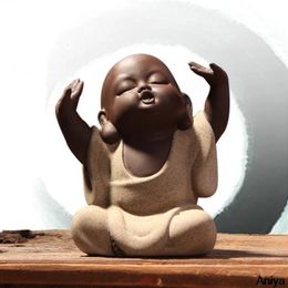 Estatuas de Buda Little Monk Color Sand Ceramic Art Home Club Geomantic Decoration Figurine Tea Pet Home Decoración Accesorios 240418