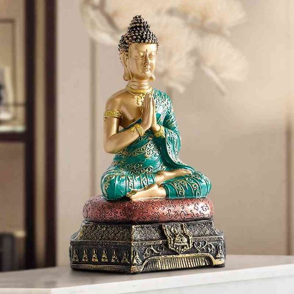 Statues de bouddha thaïlande pour jardin bureau décor à la maison ornement de bureau fengshui hindou assis figurine de bouddha décoration 210329