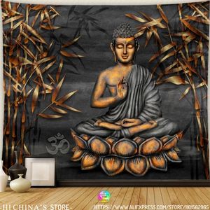 Tapisserie de Bouddha Shakyamuni Tenture murale Méditation Sept Chakras Style bohème indien Mandala Tapiz Hippie Bouddhisme Décoration d'intérieur 240111