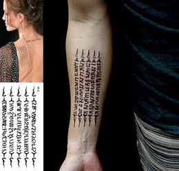 Boeddhistische geschriften ARM 3D TATTOOS Angelina Jolie Tijdelijke tattoo -sticker met paragraaf Hoge kwaliteit Women Sexy Makeup2361449