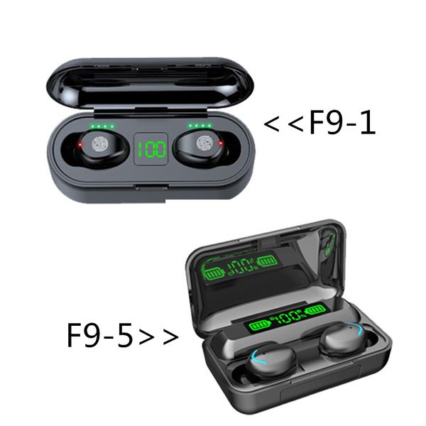 F9 TWS Auricular inalámbrico Bluetooth V5.0 Auricular deportivo Pantalla LED Soporte 2000mAh Banco de energía Auricular con micrófono