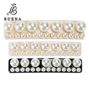 Buena Parelhaarspeldjes van hoge kwaliteit Zwart acetaat met witte parels Import Frankrijk Barrette 240106