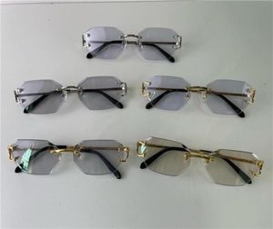 Buff zonnebril lenskleuren veranderden in de zon van kristalhelder naar donker diamant design geslepen lens randloos metalen frame buiten 0102377262