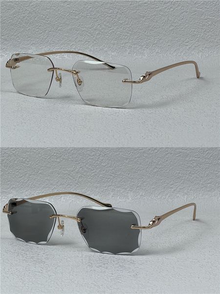 Gafas de sol fotocromáticas Los colores de las lentes cambian con la luz del sol de cristal claro a oscuro Diseño de diamante Lente cortada Marco de metal sin montura para exteriores 563651 con caja original