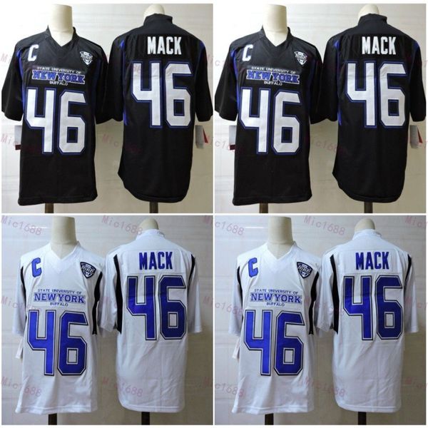 Buffalo # 46 Khalil Mack College Football Jersey Blanc Black Black Centred Homme Jerseys S-3XL