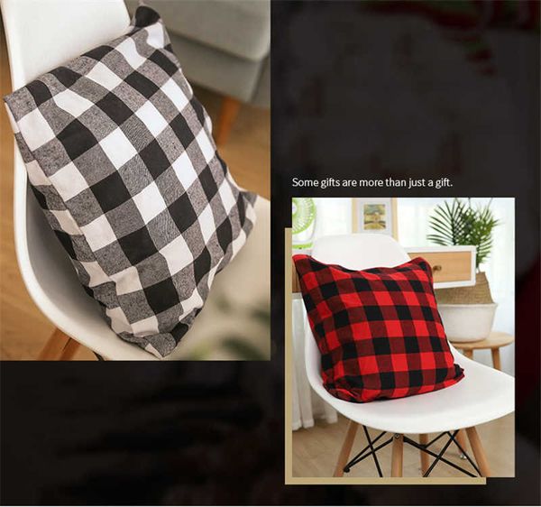 Buffalo Check Plaid Throw Christmas Pillow Case Covers Housses de coussin pour Farmhouse Home Decor Rouge et Noir 18 Pouces