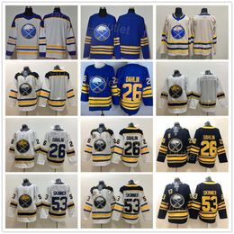 Buffalo Hockey Sabres 26 Rasmus Dahlin Jersey 53 Jeff Skinner Blank Reverse Retro 2022 Heritage Classic Teamkleur Marineblauw Wit Paars''Nhl''Shirt