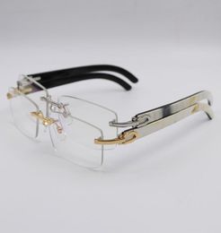 Marcos de gafas de cuerno de búfalo oro plata sin montura óptica transparente hombres mujeres marca diseñador calidad blanco interior negro8668383