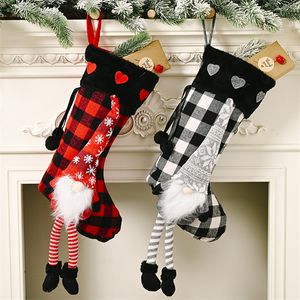 Buffalo Plaid Christmas Kousen Zweedse Santa Gnome Xmas Sok Open haard Opknoping Decoraties Kids Gift Bag JK2008PH