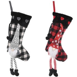 Buffalo Plaid Christmas Kousen Zweedse Santa Gnome Xmas Sok Open haard Opknoping Decoraties Kids Gift Bag W-00461